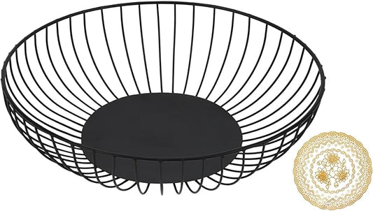 IBWell Antique Large Fruit Basket for Kitchen Modern Fruit Bowl for Home Decor Fruit Holder for Kitchen Countertop Black Wire Basket for Fruit Vegetable Snacks Produce