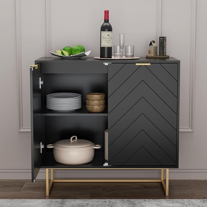 Scurrty 31.5" Black Sideboard Buffet Cabinet with Storage, Cabinet with Doors & Adjustable Shelf for Living Room & Kitchen