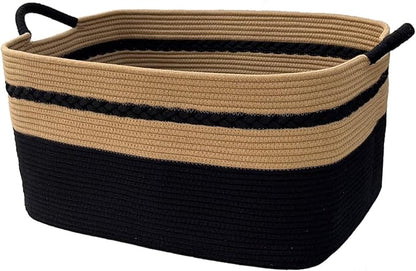 large laundry basket woven from natural cotton rope with handles storage blankets for living rome big decorative quilted baskets for clothes toys pillows hamper 22"x14.6"x12" black
