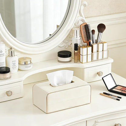 Begei Rectangular Resin Leather Tissue Box Cover for Home Decor, Modern Heavy Tissue Box Holder for Bathroom Countertop, Tabletop, Night Stand, Vanity Table, Office, Beige