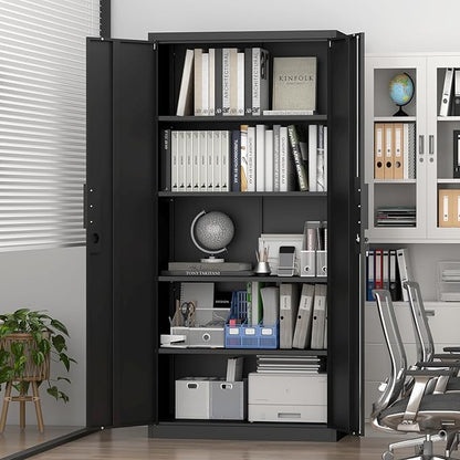 Metal Garage Storage Cabinets,Locking Garage Cabinets with 2 Door and 4 Adjustable Shelves,Steel Tall Cabinet for Home Office,Warehouse,School,Black