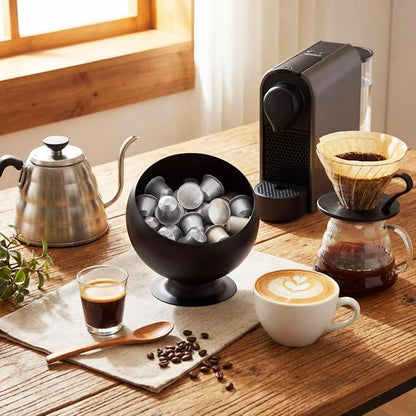 1 Pc Large Capacity Coffee Pod Holder for Countertop, Metal Capsule Organizer for Coffee Bar and Kitchen, Open Storage Bowl for Single-serve Pods (Black)