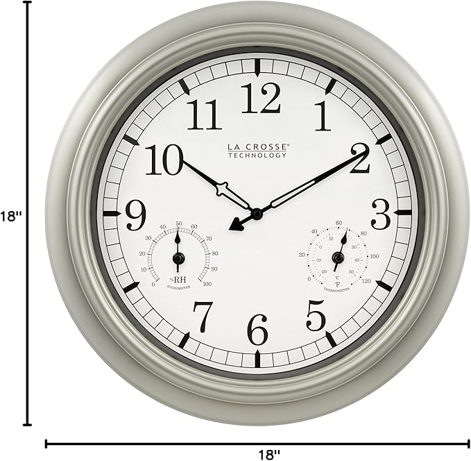 La Crosse Technology WT-3181PL-Q Quartz Time Analog Indoor/Outdoor Wall Clock, 18"