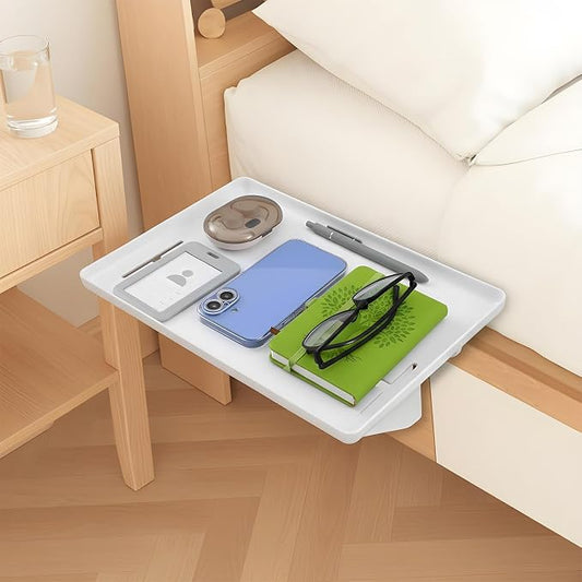 2 Pcs Bedside Shelf for Dorm Bunk Bed, Clip On Nightstand, Bed Side Table Tray Organizer, College Dorm Room Essentials for Girls/Guys, Bedside Tray with Cable Management for Dormitory, Back to School
