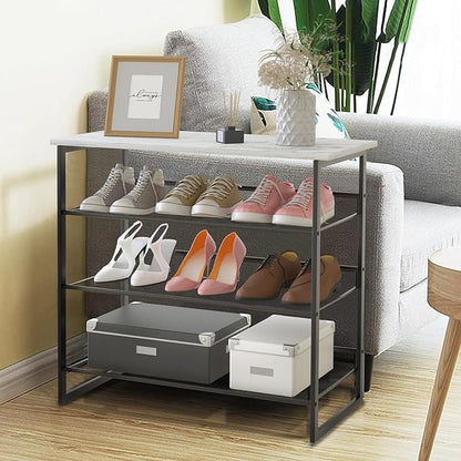 Garden 4 you 4 Tiers White Marble Shoe Rack,Freestanding Organizer Multi-Purpose Adjustable Flat and Slant Storage Rack Shoe Shelf, High Heels Potted Plant for Entryway Hallway Living Room Closet