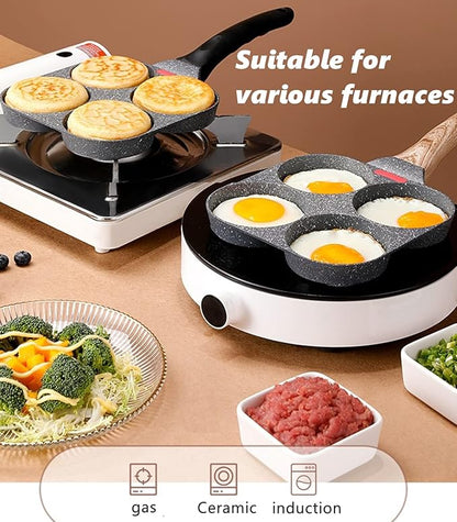 4-Cup Egg Pan Nonstick, and Granite Egg Frying Pan, Versatile Breakfast Skillet for Eggs, Pancakes, Plett, Crepes, Compatible with Gas Stove and Induction Cooktop
