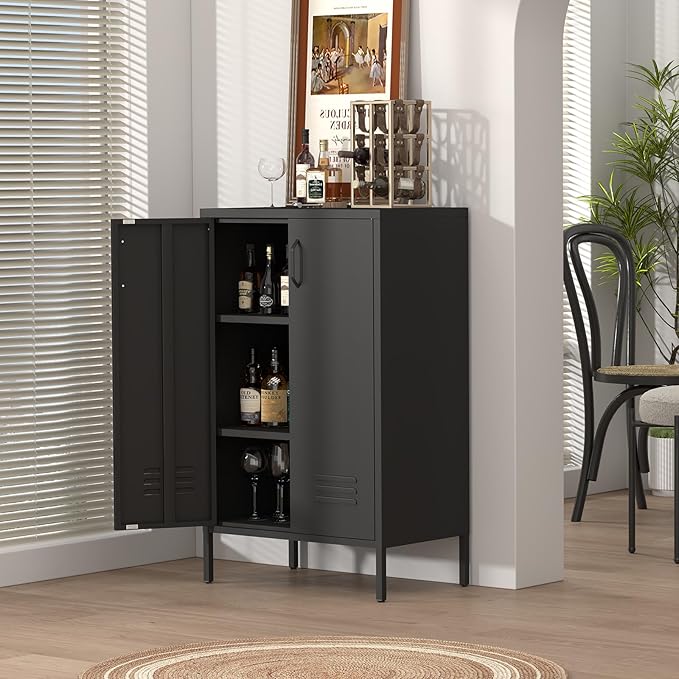 Metal Storage Cabinet,Metal Cabinet with Adjustable Shelves, 2 Door Locker Cabinets with Doors,Morden Accent Cabinets for Living Room,School,Office,Black