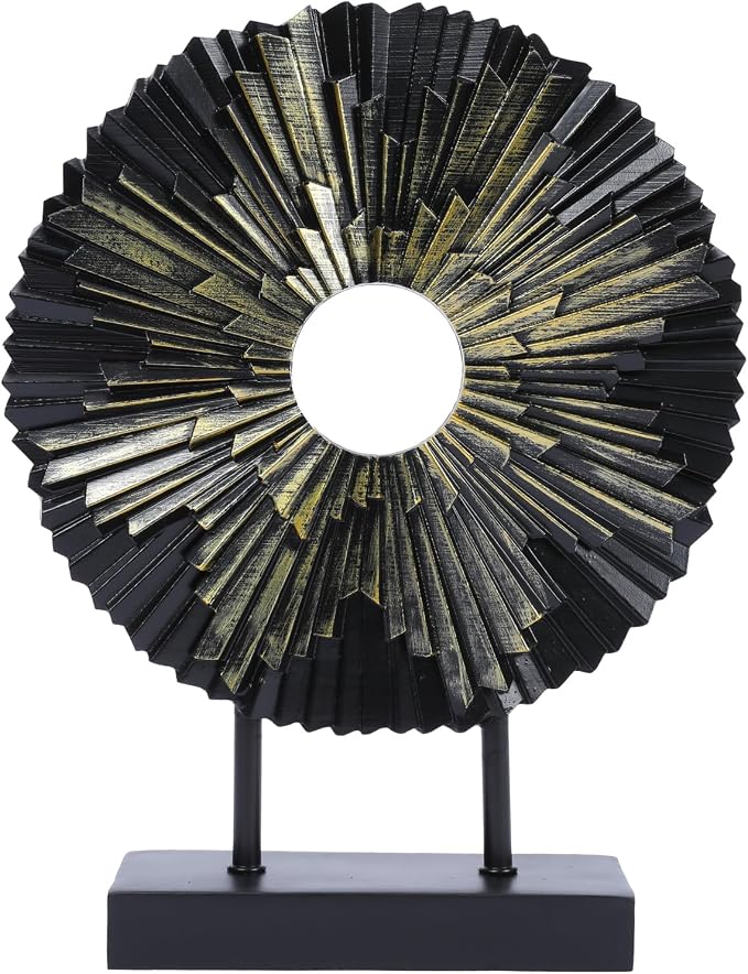 HODESumPure Gold Luxury Round Decorative Sculpture Statue Above Cabinet Home Decorations for Living Room Kitchen Fireplace Mantel Office Bookshelf Table Top Home Decor Accents (Black Gold)