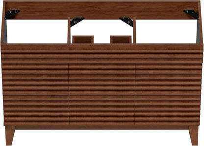 ROOMTEC 48" Bathroom Vanity, Mid-Century Freestanding Bathroom Cabinet Vanity with Storage, Particleboard Frame with Wood Grain Laminate, Walnut (Sink Basin Not Included)