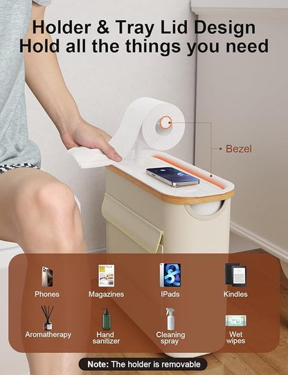Toilet Paper Storage Basket Holder Holds 9-12 +1 Rolls Elegant Multi-Functional Bathroom Toilet Paper Holder Stand Storage Organizer Waterproof with Tray Hold Phone Wet Wipes Beige