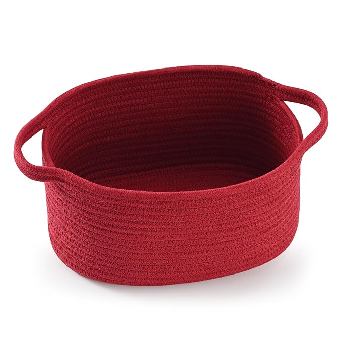 Happyiren Cute Burgundy Woven Gift Basket – Empty Burr Baskets for Valentines Day Birthday Raffle, Decorative Storage Organizer Box for Toys Seasonal Decor (13" D x 8" W x 6" H)