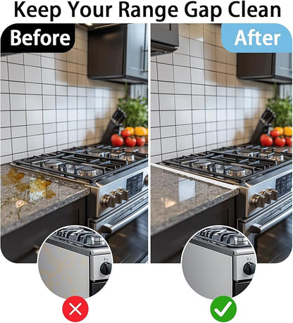 Stainless Steel Stove Counter Gap Cover (2 Pack, White), Stove Gap Guard, Stove Gap Filler for Kitchen, Range Trim Kit, Heat Resistant with Easy Clean, Adjustable Length 13.8” to 27.5”