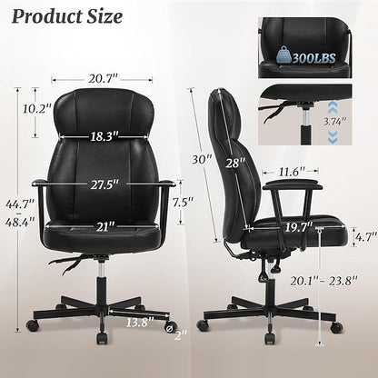 High Back Office Desk Chair, Breathable Ergonomic Leather Chair with 5-Layer Seat Cushion with 135°Reclining Lumbar Support Adjustable Height Rolling Swivel Executive Armrests Chair, Black