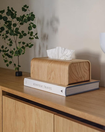 Kazai.® Tissue Box Cover 'Toke' | Real Wood Veneer, FSC® Certified | Decorative Rectangle Tissue Holder for Bathroom or Living Room | Scandinavian Design | Oak