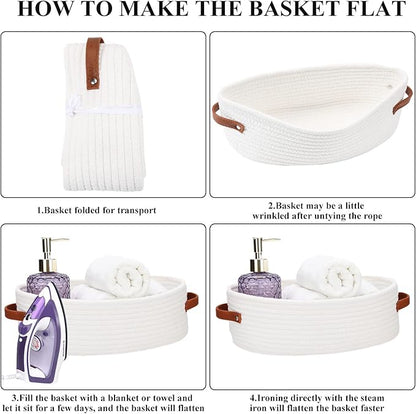 Bathroom Countertop Organizer Basket, Cotton Rope Woven Storage Basket Toilet Paper Decorative Basket for Bathroom, Bedroom, Living Room, Entryway 13"x6.3"x4.3"(Off White)