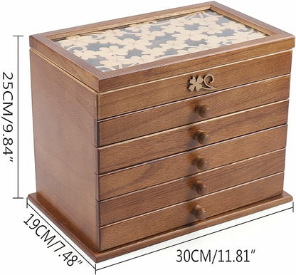 6-layer Jewelry Box Organizer, Lucky Four Leaf Clover Rustic Wooden Jewelry Boxes & Organizers,Jewelry Storage for Rings Earrings Necklaces Bracelets Christmas New Year Gift