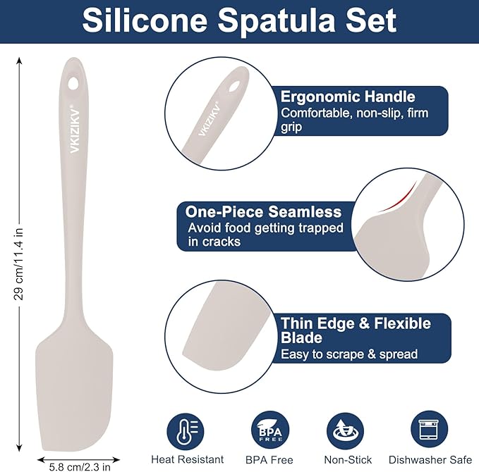 4 Pcs Silicone Spatula Set, 11.4 In, 600°F Heat Resistant Rubber Spatulas for Baking, Cooking & Mixing, Flexible and Non-Stick Kitchen Utensils, Seamless & Dishwasher Safe (Khaki)