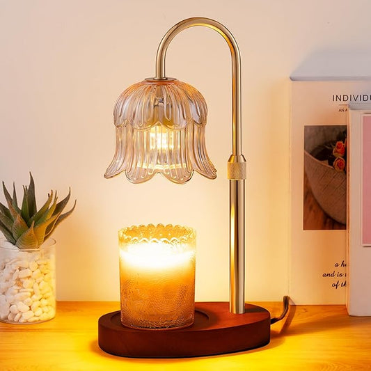 CRMILL Candle Warmer Lamp Electric Timer - Vintage Heater Candles Warming Height Adjustable Dimmable Warmers Flower Lamps No Flame Heat Warm Melt Wax Jar Modern Home