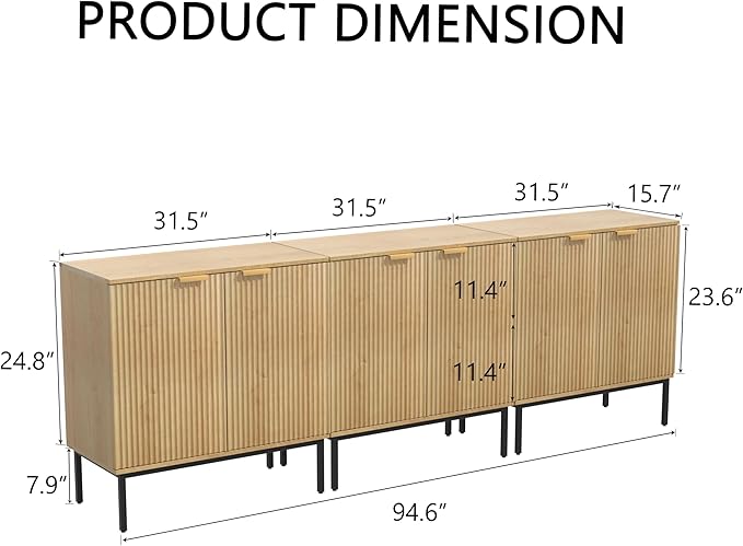 Fluted Sideboard, Buffet Cabinet with Storage, Wooden with Doors and Shelves,Accent Cabinet for Living Dining Room, Entryway