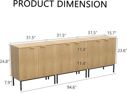 Fluted Sideboard, Buffet Cabinet with Storage, Wooden with Doors and Shelves,Accent Cabinet for Living Dining Room, Entryway