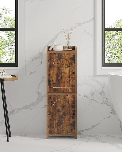 Hzuaneri Bathroom Storage Cabinet, Small Corner Floor Cabinet with 2 Doors and Adjustable Shelf, Narrow Toilet Paper Cabinets, Bathroom Organizer for Small Spaces, 7.9"D x 9.8"W x 29.5"H Rustic Brown