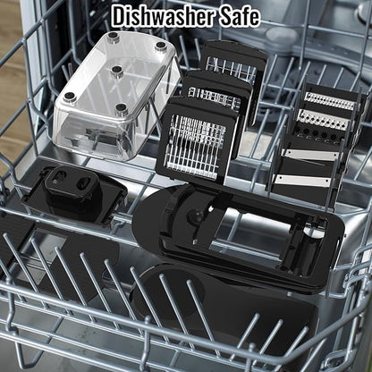 12 Blade All-in-1 Vegetable Chopper Mandoline Slicer with Container, Spiralizer with Containers, Food Chopper, Onion Chopper, Veggie Cutter for Salad, Kitchen Gadgets Accessories Essentials, Black