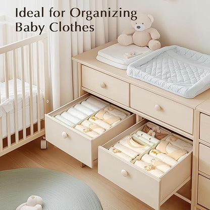 DIMJ Drawer Organizers Clothes, Set of 10 Dresser Organizer Bins, Fabric Closet Organizers and Storage, Shallow Drawer Dividers for Nursery, Clothing, Baby Clothes, Socks, Underwears, Tie (Beige)