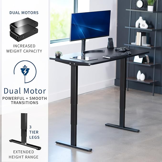 VIVO Electric 55 x 28 in Dual Motor Sit Stand Desk, Memory Height Adjustment, 2B Series, Black Top Black Frame, DESK-KIT-2B55B