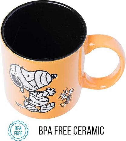 Silver Buffalo Peanuts Mummy Wax Resist Ceramic Mug Featuring Snoopy and Woodstock, 20 Ounces