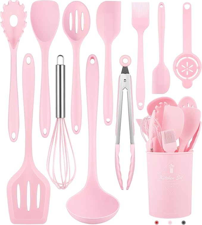 Kitchen Utensils Set-12 Pieces Silicone Cooking Utensils Set (Dishwasher Safe) 392°F Heat Resistant Spatula Set, Nonstick Cookware