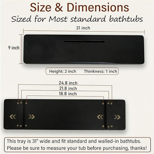 Elegant Black Bamboo Bathtub Tray Caddy for Standard Tub, 31" L Adjustable Bath Tray for Tub, Luxury Spa Bathroom Tray Organizer Table, Bath Tub Accessories for Women, Housewarming, Birthday Gifts