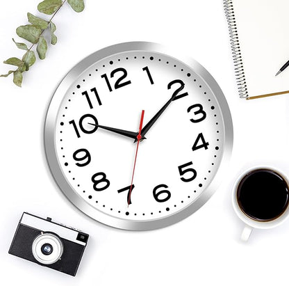 Roymnie Wall Clock Silent Non-Ticking Modern Clock Battery Operated 8 Inch Small Classic Analog Decorative for Kitchen, Bathroom, Office, Bedroom, Home(Silver)