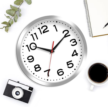 Roymnie Wall Clock Silent Non-Ticking Modern Clock Battery Operated 10 Inch Small Classic Analog Decorative for Kitchen, Bathroom, Office, Bedroom, Home(Silver)