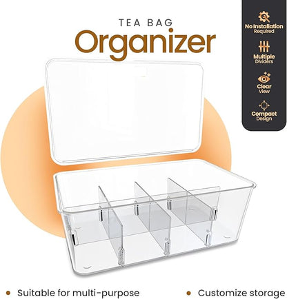 Utopia Home Tea Bag Organizer Set with Lids – 3 Pack Stackable Clear Plastic Storage Bins for Pantry, Cabinet & Fridge – Ideal for Tea, Snacks & Spice Organization