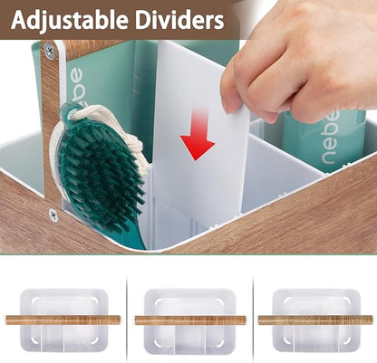 Shower Caddy Portable for College: Devided Bathroom Caddy Shower Basket for Dorm with Handle, Plastic Bathroom Counter Organizer Storage Tote Bin for Dorm,Kitchen,Cabinet, Wood Grain