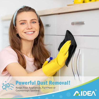 AIDEA Microfiber Cleaning Cloth-400PK, Soft Microfiber Towels for Cars, Absorbent Cleaning Rags, Lint-Free Streak-Free Wash Cloths for House, Kitchen, Window(12in.x12in), Black