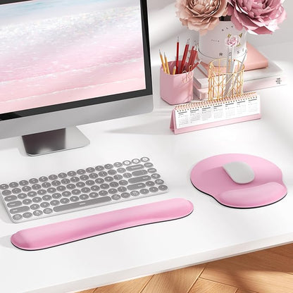 KTRIO Keyboard Wrist Rest & Mouse Pad with Wrist Rest Set, Pale Pink | Memory Foam Wrist Support, Ergonomic Design, Non-Slip Base, Office and Home Use