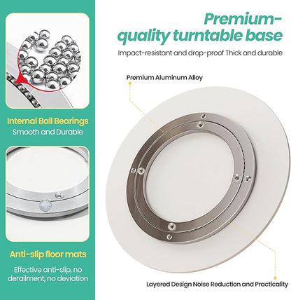 11.8" Lazy Susan Turntable – 360° Sinteredstone Silent Anti-Slip Turntable, Table Top Centerpiece for Kitchen, Pantry, Spice Rack, Refrigerator & Dining Table, White
