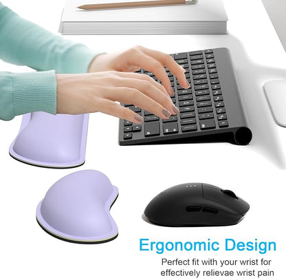 Dapesuom Keyboard Wrist Rest Set, Cute PU Leather Wrist Cushion for Computer Keyboard and Mousepad, Memory Foam Mouse Pad Rests Support with Non-Slip Base for Typing Pain Relief, Laptop, Purple