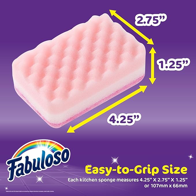 Fabuloso Scratch-Free Kitchen Dish Sponges Rainbow Cellulose Scrubber Sponge with Scouring Pad Dishes Pots Pans Counters and Sinks Tough on Messes 4.25 x 2.75 x 1.25 in 6 Count Single Pack Supply