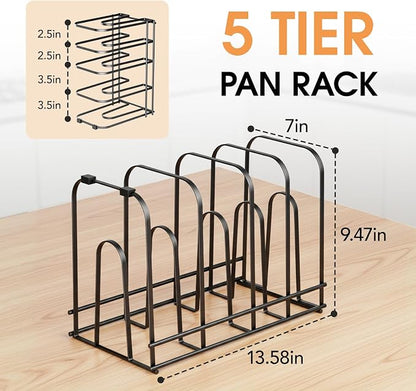 ORDORA 2 Pack Pots and Pans Organizer under Cabinet 13.58" Tall, 5-Tier Pan Organizers inside Cabinet, Space Saving Kitchen Storage Pot Rack for Baking Pan Cast Iron Skillets Cookware - No Assembly