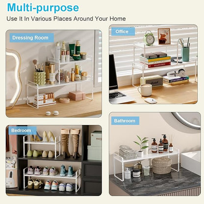 15.5 to 25.5 Inch Kitchen Cabinet Shelf Organizers, Adjustable Kitchen Counter Shelf Organizer, Set of 3 Expandable Countertop Storage Shelves, Stackable Design, 30LBS Heavy Duty, Space Saver