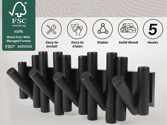 Wall Coat Rack - Wall Mounted Coats Rack - Coat Hanger Wall Mount Coat Racks - entryway Hooks Rack - Coat Rack Wall Key Holder - Wooden Coat Rack Walls Mount - Key Hooks for Walls Key Holder