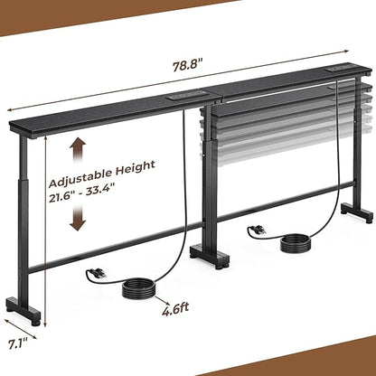 Dicasser 2 Pack Narrow Console Sofa Table with Adjustable Height (22"-33") & 2 Power Outlets, Skinny Behind Couch Table for Living Room Entryway Hallway, 79" L x 7" W x 33" H (Black)