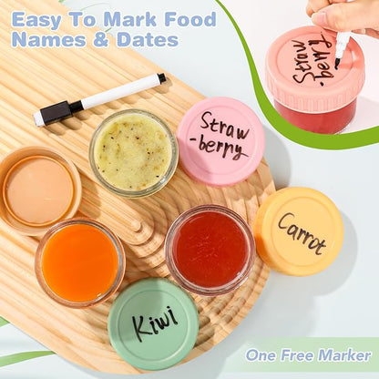 RowinsyDD 5 Pack Glass Baby Food Storage Containers, 4 oz Leakproof Baby Food Jars with Lids, Small Glass Food Containers for Infant Baby, Freezer & Microwave Safe, BPA Free