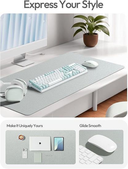 YSAGi Leather Desk Pad Protector, Office Desk Mat, Large Mouse Pad, Non-Slip PU Leather Desk Blotter, Laptop Desk Pad, Waterproof Desk Writing Pad for Office and Home (Silver, 23.6" x 13.8")