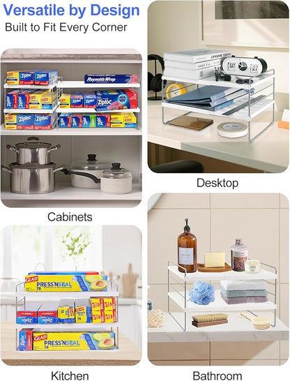 Cirhy Kitchen Wrap Organizer, Expandable Pantry Organizers and Storage, 3-Tier Foil and Plastic Wrap Organizer for Cabinet, Adjustable Shelf for Tin Foil, Ziplock Box, Saran Wrap (9.8-15.6")