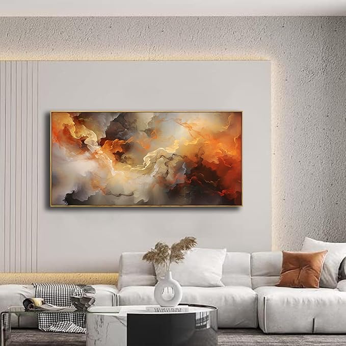 VHMING Abstract Wall Art Framed Ready to Hang Home Decor Orange White Artwork Wall Art Prints Canvas Painting Large Size for Living Room Bedroom Office Decoration 30"x60"