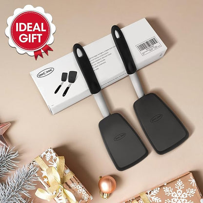 Unicook 2 Pack Flexible Silicone Spatula, Turner, 600F Heat Resistant, Ideal for Flipping Eggs, Burgers, Crepes and More, Black