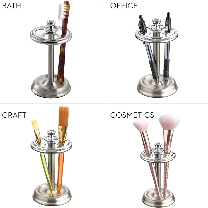 iDesign Toothbrush Holder for Bathroom - 4-Section Toothbrush Stand for Countertop, 2-Pack, Chrome/Brushed
